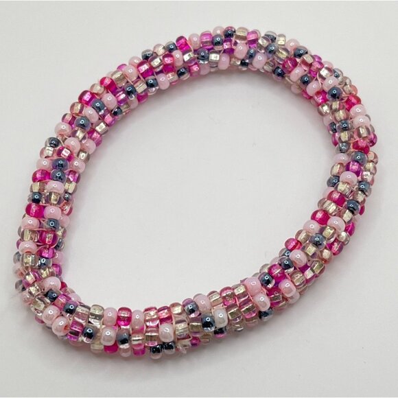 Pink Beaded Bracelet Vintage Boho Retro Handmade Rope Spring Easter Summer - Picture 2 of 6